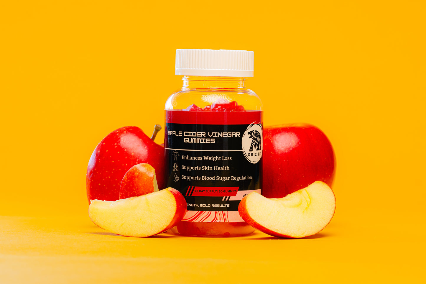 Griz Fit apple cider vinegar gummies product shot showing bottle