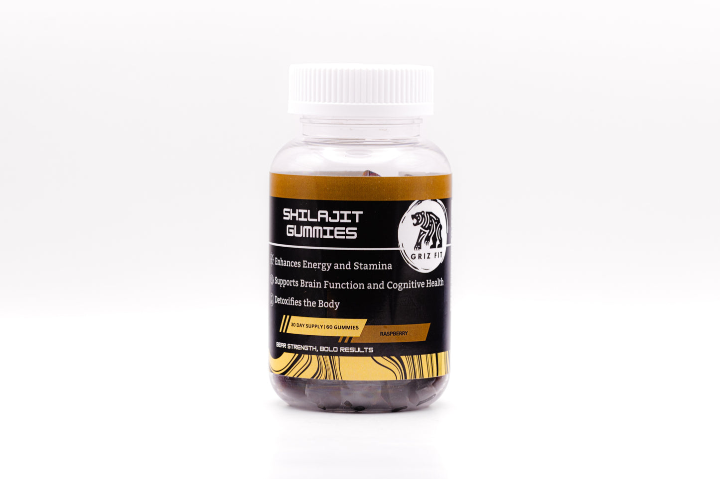 Raspberry shilajit gummies made with pure shilajit extract, a natural mineral supplement for overall wellness and energy