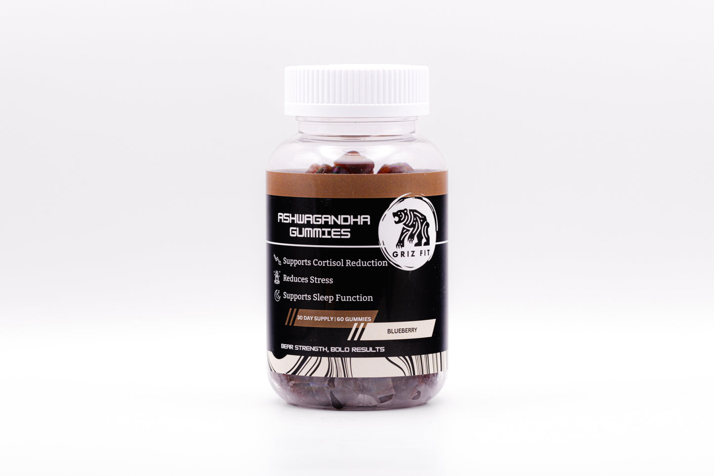 Blueberry ashwagandha gummies made with pure ashwagandha root extract, an adaptogenic herb for stress management and wellness