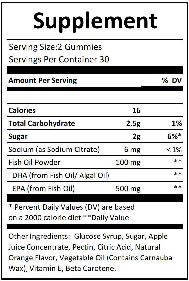 Omega 3 gummies supplement facts and ingredients label