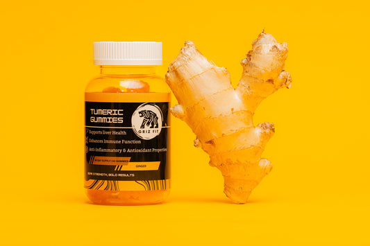 Griz Fit turmeric gummies product shot showing bottle
