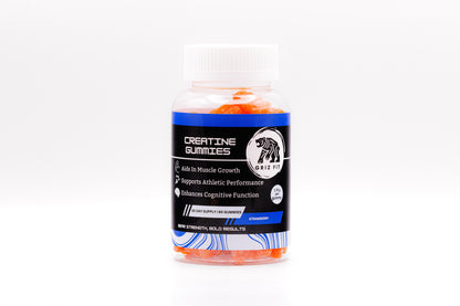 Creatine gummies bottle with strawberry flavor supplement