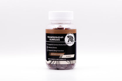 Blueberry ashwagandha gummies made with pure ashwagandha root extract, an adaptogenic herb for stress management and wellness