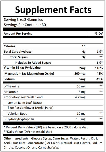 Sleep gummies supplement facts and ingredients label