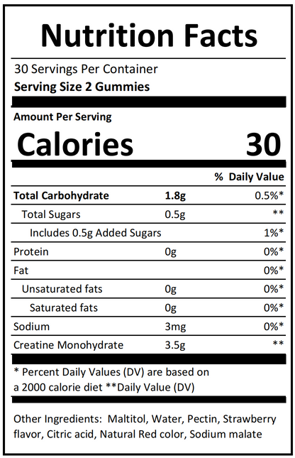 Creatine gummies supplement facts and ingredients label