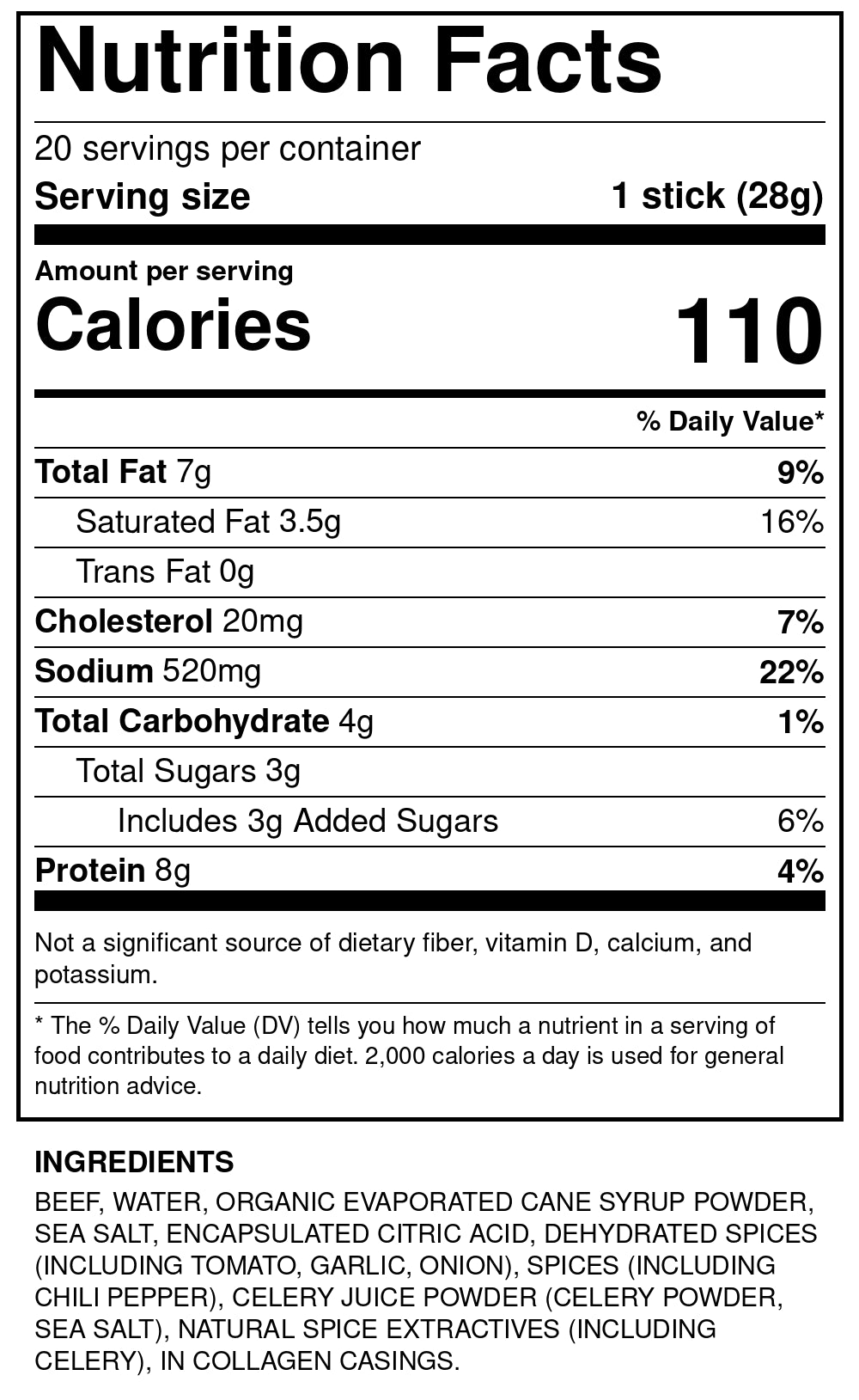 Sweet Smoke nutrition facts